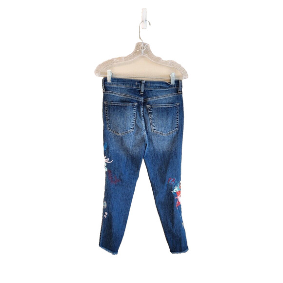 Free People Embroidered Bird Raw Hem Skinny Jeans Sz 28 Peacock Floral - Picture 4 of 15